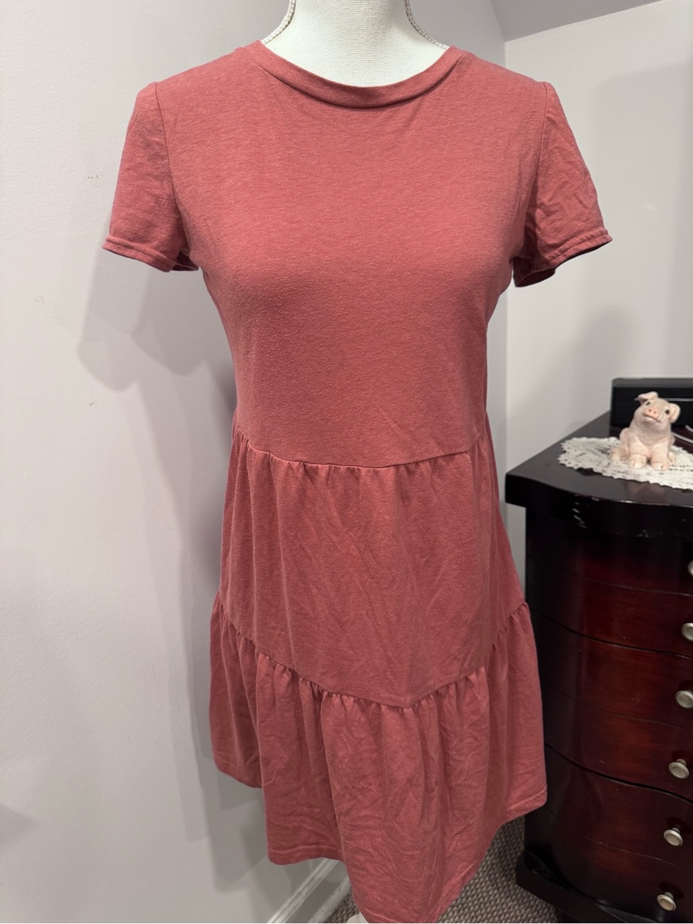 GAP Mauve Pink Short Sleeve Tiered Midi Dress